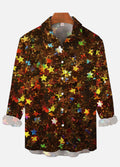 Christmas Colorful Glitter Stars Pile Printing Long Sleeve Shirt