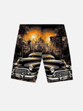 Vintage Art Cool Car Drawings Sunset And Classic Car Printing Shorts