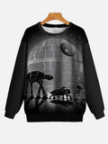 Gray And Black Giant Planet Space Armed Walker And Robots Printing Round Collar Sweatshirt