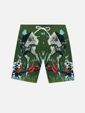 Green Technological Psychedelic Jungle Robot Wars Printing Shorts
