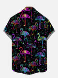 Black Galaxy Rainbow Flamingo Pattern Hippie Printing Short Sleeve Shirt