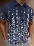 Navy Gradient Floral Printing Short Sleeve Polo