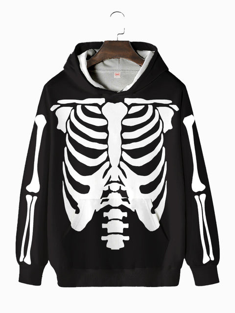 Halloween Black And White Skull Skeleton Costume Printing Hooded Sweatshirt