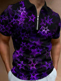 Black And Purple Gradient Stars Printing Short Sleeve Polo