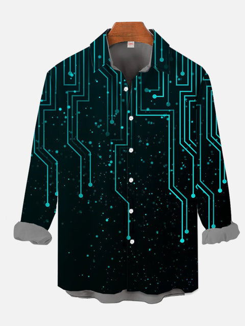 Blue Line Technology Circuit Board Printing Long Sleeve Shirt