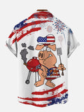 Fireworks American Flag Apron Pig Chef Cooks Printing Short Sleeve Shirt