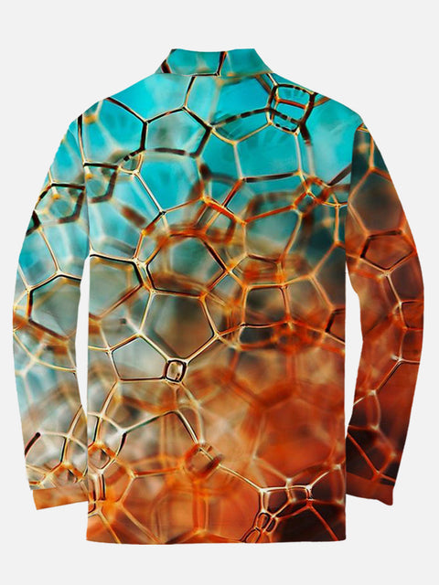 Abstract Fluid Art Gradient Fantasy Bubbles Printing Long Sleeve Polo