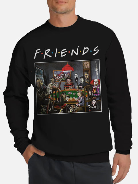 Classic Horror Movie Image Friends Gathering Printing Round Collar Sweatshirt