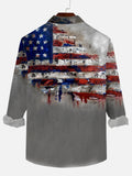 Vintage Wall Painting American Flag Printing Long Sleeve Shirt