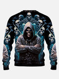 Skull Grim Reaper Printing Round Collar Sweatshirt
