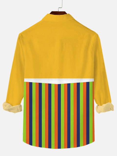 Yellow And Contrast Stripe Stitching Cartoon Characters Printing Cartoon Costume Long Sleeve Shirt