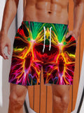 Hippie Cool Colorful Glowing Flame Skull Printing Shorts