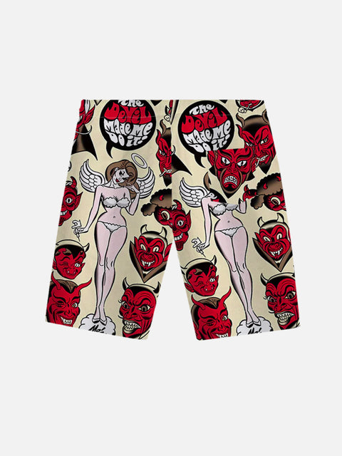 Hawaii Style Devil Head In Various Shapes Old School Tattoos Printing Shorts