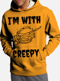 Orange I'm With Creepy Skeleton Hand Printing Hooded Sweatshirt