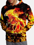 Abstract Roaring Fire Lion Printing Hooded Sweatshirt