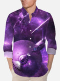 Purple Mysterious Galaxy Outer Space And Spaceships Printing Long Sleeve Shirt