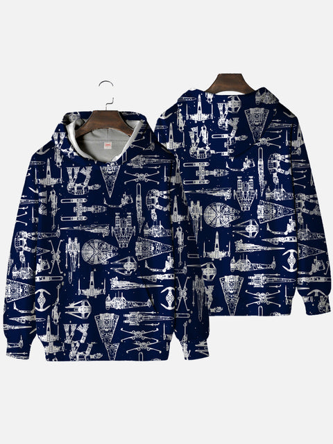 Navy Casual Aerospace Machine Printing Hooded Sweatshirt