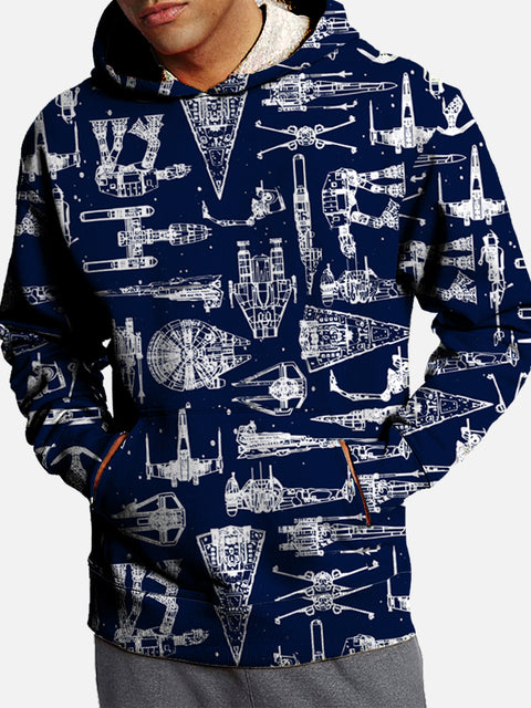 Navy Casual Aerospace Machine Printing Hooded Sweatshirt