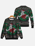 Ugly Christmas Garland And Elf In Santa Hat Printing Round Collar Sweatshirt