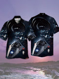 Eye-Catching Sci-Fi Spaceship Fleet In The Universe Printing Cuban Collar Hawaiian Short Sleeve Shirt