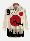 Space War Spaceship And Warrior Silhouette Under Red Sun Printing Long Sleeve Shirt