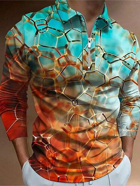 Abstract Fluid Art Gradient Fantasy Bubbles Printing Long Sleeve Polo
