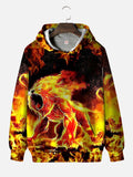 Abstract Roaring Fire Lion Printing Hooded Sweatshirt