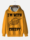 Orange I'm With Creepy Skeleton Hand Printing Hooded Sweatshirt