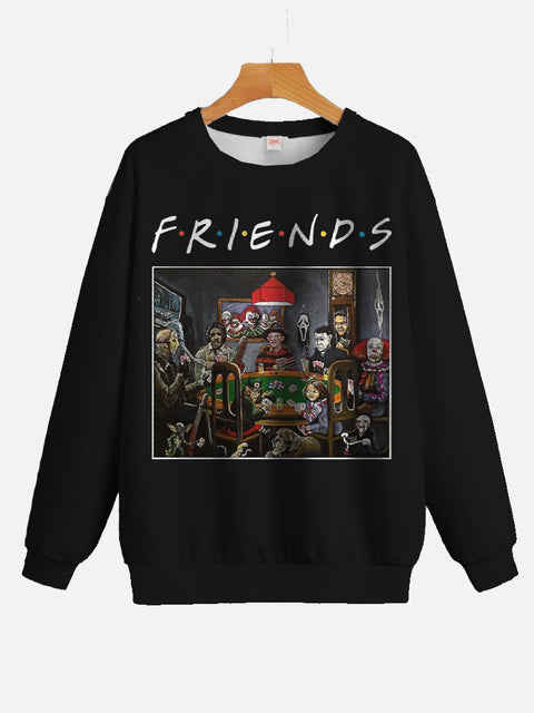 Classic Horror Movie Image Friends Gathering Printing Round Collar Sweatshirt