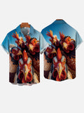 The Gaze Of The Rooster On The Farm Printing Short Sleeve Shirt