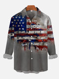 Vintage Wall Painting American Flag Printing Long Sleeve Shirt