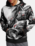 Mysterious Red-Eyed Monster Wolves Printing Hooded Sweatshirt