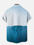 Blue Sky And Sea Pirate Ship Printing Breast Pocket Short Sleeve Shirt