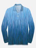 Abstract Blue Minimalist Stripes Printing Long Sleeve Polo