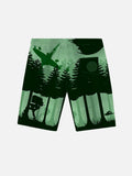 Green Technological Psychedelic Satellite In The Forest Printing Shorts