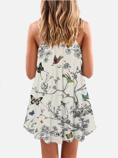 Animal Print Birds And Butterflies Printing Sleeveless Camisole Dress