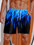 Vogue Blue Fire Flame Pattern Printing Shorts