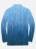 Abstract Blue Minimalist Stripes Printing Long Sleeve Polo