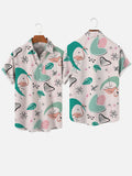 Light Pink Mid Century Modern Geometric Pattern And Flamingos Printing Breast Pocket Short Sleeve Shirt