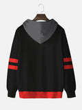 Red And Black Stitching Samurai Helmet Mask Printing Hooded Sweatshirt