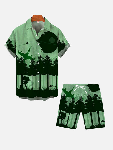 Green Technological Psychedelic Satellite In The Forest Printing Shorts