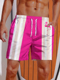 Pink White Stripes Contrasting Color And Flamingo Printing Shorts