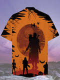Eye-Catching Space Sci-Fi Mysterious Back Under The Orange Sunset Printing Cuban Collar Hawaiian Short Sleeve Shirt