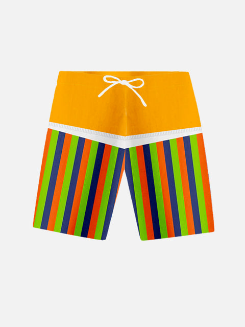 Yellow And Contrast Stripe Stitching Cartoon Characters Printing Cartoon Costume Shorts