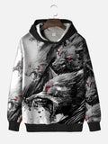 Mysterious Red-Eyed Monster Wolves Printing Hooded Sweatshirt