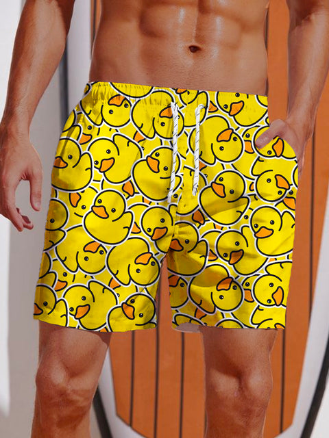 Yellow Fashion Duckling Printing Shorts