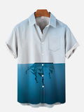 Blue Sky And Sea Pirate Ship Printing Breast Pocket Short Sleeve Shirt