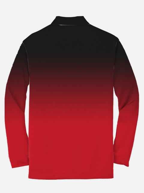 Gradient Art Black And Red Gradient Zipper Spread Collar Long Sleeve Polo