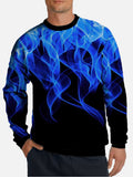 Vogue Blue Fire Flame Pattern Printing Round Collar Sweatshirt
