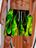 Hippie Psychedelic Green Fire Flame Pattern Printing Shorts